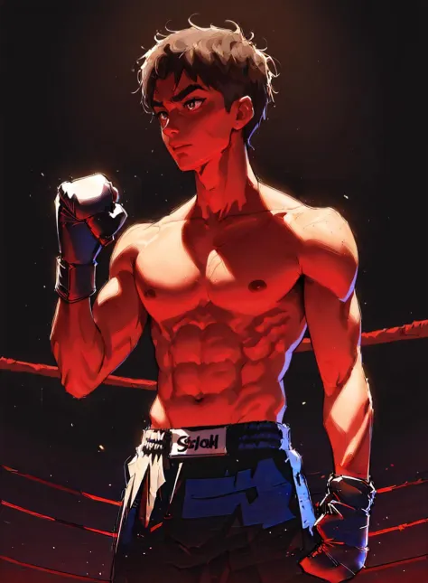 a man with a boxing glove on his chest and a red light behind him is a ring of ropes, Choi Buk, rossdraws global illumination, concept art, sots art   <lora:Ink_Painting-000006:.8>,