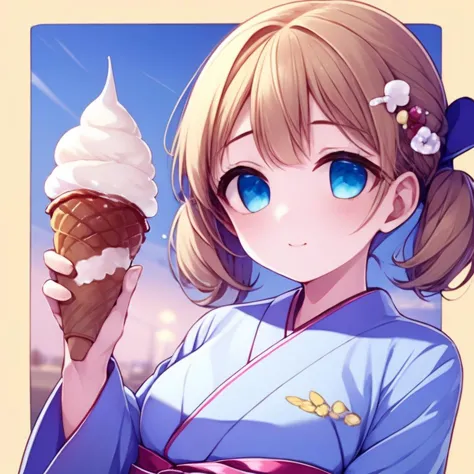 anime girl with blue eyes holding a ice cream cone