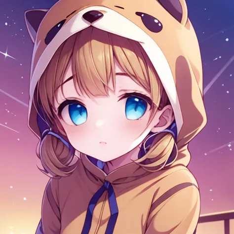 anime girl with blue eyes and a brown hoodie