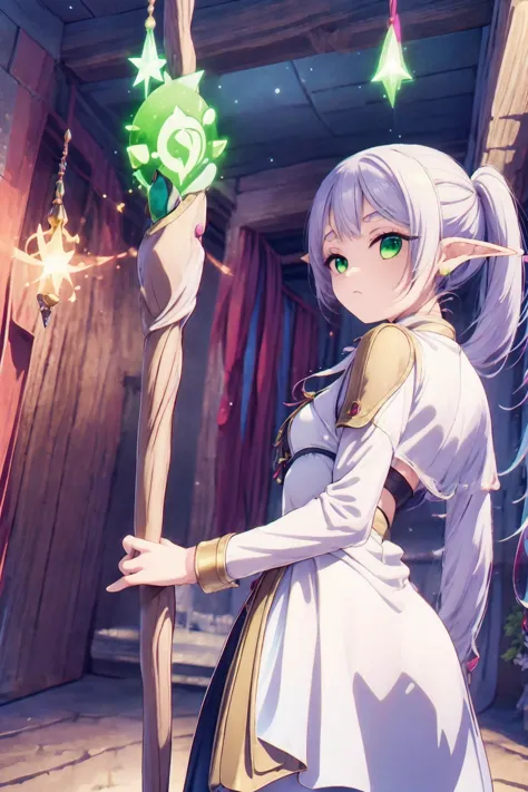 anime girl with a green star in her hand