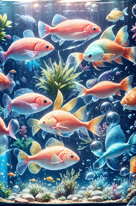 there are many fish in the aquarium with a lot of water