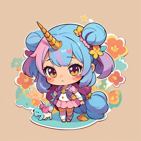 flat shaded western comic book style,(masterpiece, top quality, best quality, official art, (masterpiece),Kawaii unicorn,sticker...