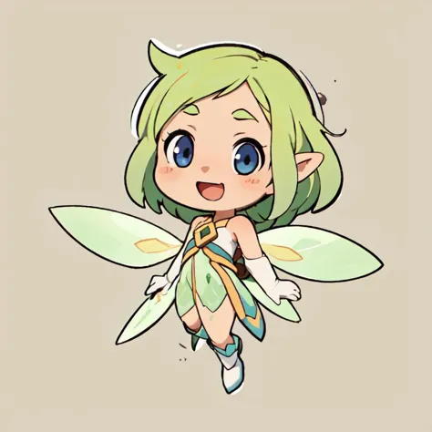 masterpiece,best quality,high quality, <lyco:GoodHands-beta2:1.0>,a girl, ((chibi)), full body, green hair, happy, flying, shiny...