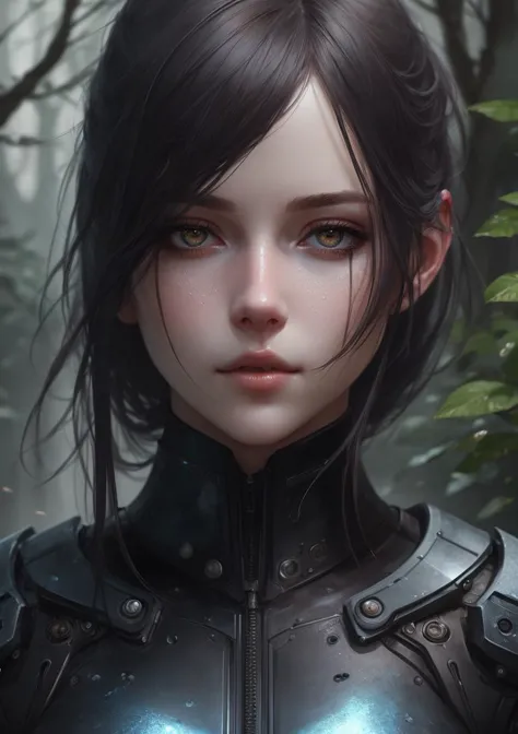 1 girl, style of Chris Cold, iridescent, realistic face, detailed face, detailed eyes,  garden, ultra realistic, black eyes 8k, intrincate details, raw, masterpiece,
