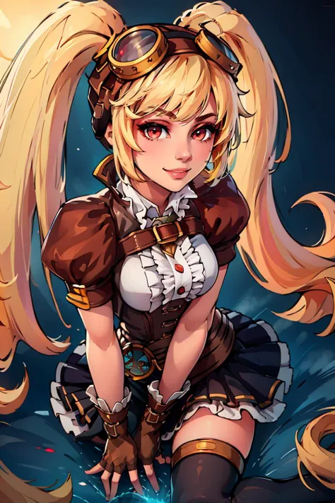 a cartoon image of a woman with long blonde hair and steampunk