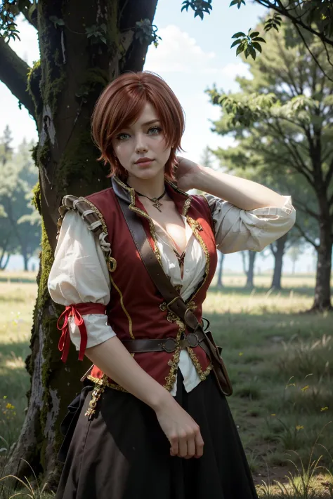 ((masterpiece, best quality))
 <lora:Witcher3Shani:0.9>
Witcher3Shani, 1girl, short hair, red hair, Leaning against an invisible tree