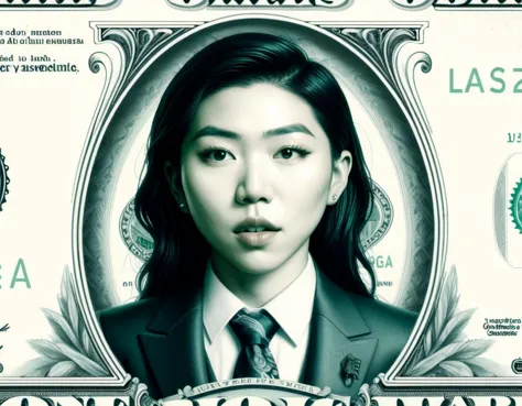 arafed image of a woman in a suit and tie on a dollar bill