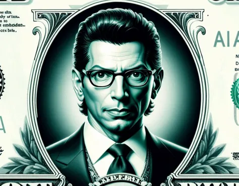 a close up of a dollar bill with a man in glasses on it