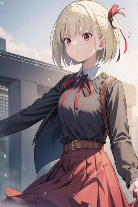 chisatonishikigi, <lyco:chisatonishikigichickeiii-lyco-nochekaiser:1>, 
nishikigi chisato, short hair, bangs, blonde hair, (red ...