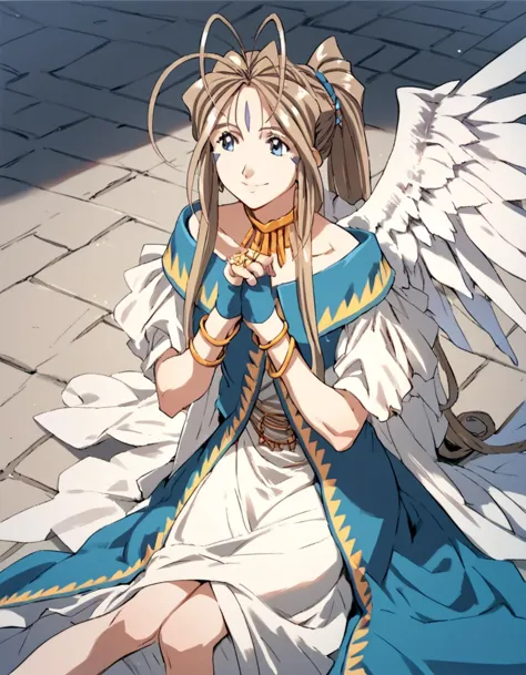 score_9, score_8_up, score_7_up, score_6_up, score_5_up, score_4_up, source_anime,  Belldandy, smile, gloves, dress, jewelry, si...