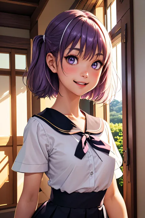 grey eyes, aged up, black ascot, waving, two side up, long hair, blush, purple eyes, puffy short sleeves, ascot, katou umi, indoors, short sleeves, holding, holding phone, short hair, white skirt, hairclip, sunbeam, open mouth, miniskirt, puffy sleeves, wristwatch, smartphone, smile, skirt, eyes visible through hair, looking at viewer, watch, light rays, 1girl, shirt, floating hair, :d, dutch angle, solo, white shirt, sailor collar, phone, hair ornament, light particles, hand up, sunlight, school uniform, eyelashes, cellphone, happy, white sailor collar, hair between eyes  <lora:katou umi:0.8>,sunlight,puffy sleeves,long hair,holding phone,phone,eyelashes,sunbeam,katou umi,smartphone,wristwatch,white skirt,shinonome mozuku,sailor collar,skirt,indoors,school uniform,white shirt,hand up,purple eyes,looking at viewer,short sleeves,short hair,holding,blush,open mouth,miniskirt,1girl,ascot,aged up,summer pockets,shirt,puffy short sleeves,two side up,smile,hairclip,floating hair,:d,eyes visible through hair,watch,light particles,waving,solo,grey eyes,highres,happy,light rays,cellphone,dutch angle,white sailor collar,hair ornament,black ascot