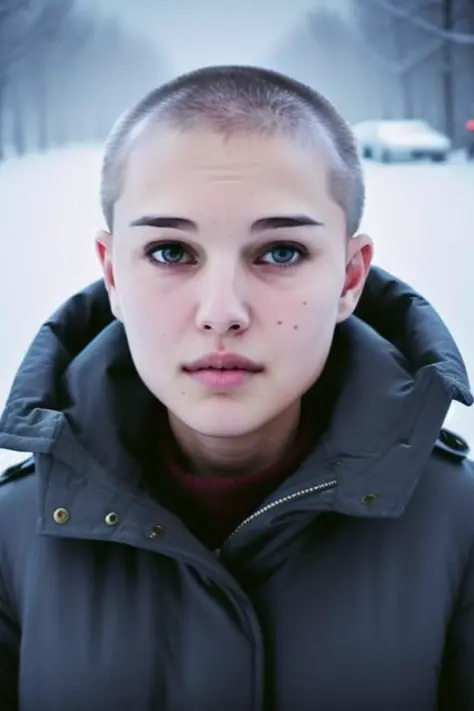 <lora:womanbuzzcut:0.9>, womanbuzzcut, photo of a pretty woman with shaved head , <lora:siberianAtmosphere_v10:1>, siberian atmosphere