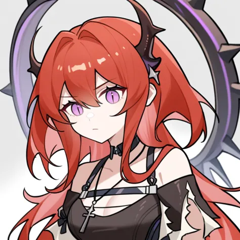 anime girl with red hair and horns in black dress