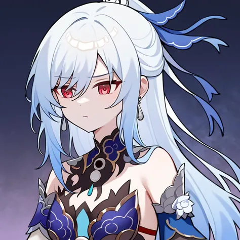 anime girl with white hair and blue eyes holding a sword