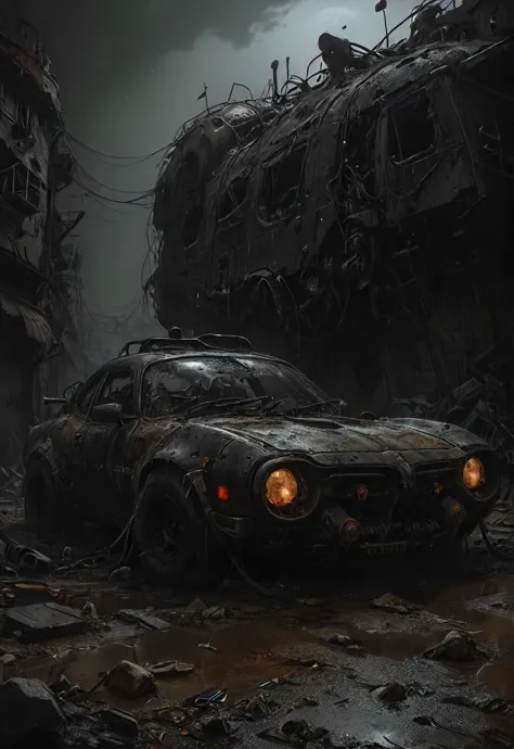 nighttime, dark, wasteland, car, detailed  <lora:SDXL - Style - Dystopia:0.8>   <lora:- SDXL - amredpll_armored_style_V1.0:0.2> ...