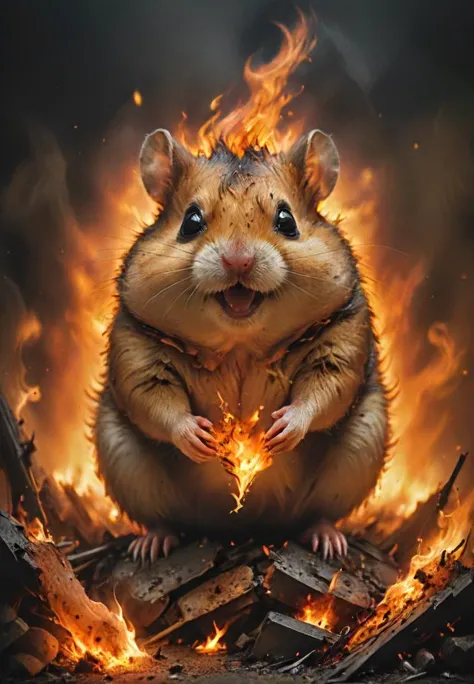 once upon a time, there was an evil maniacal grinning hamster made out of fire and fur of hot steel,  setting the world ablaze, ...