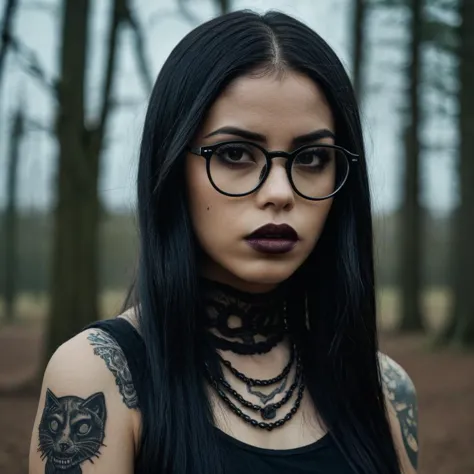 (Gothic horror science fiction style:1.5) (very close shot, zoomed-in face portrait:1.5) photo of a thinking, (closed mouth:1.5) romantic shy fit (hipster with tattoos and glasses:1.1) 23 year old (Ugandan:1.1) young woman with long black hair, brown eyes, (makeup, eyeliner, eyeshadow, lipstick:0.9), (pores:0.5), (goosebumps:0.5), (film grain:0.9).
She is in a (gothic horror scifi:1.1) (ruined spooky:1.1) park, (dark:1.1), (dim:1.1), (gloomy:1.1), evening, foggy.
detailed skin texture, detailed cloth texture, detailed face, (intricate sharp details:1.1), ultra high res