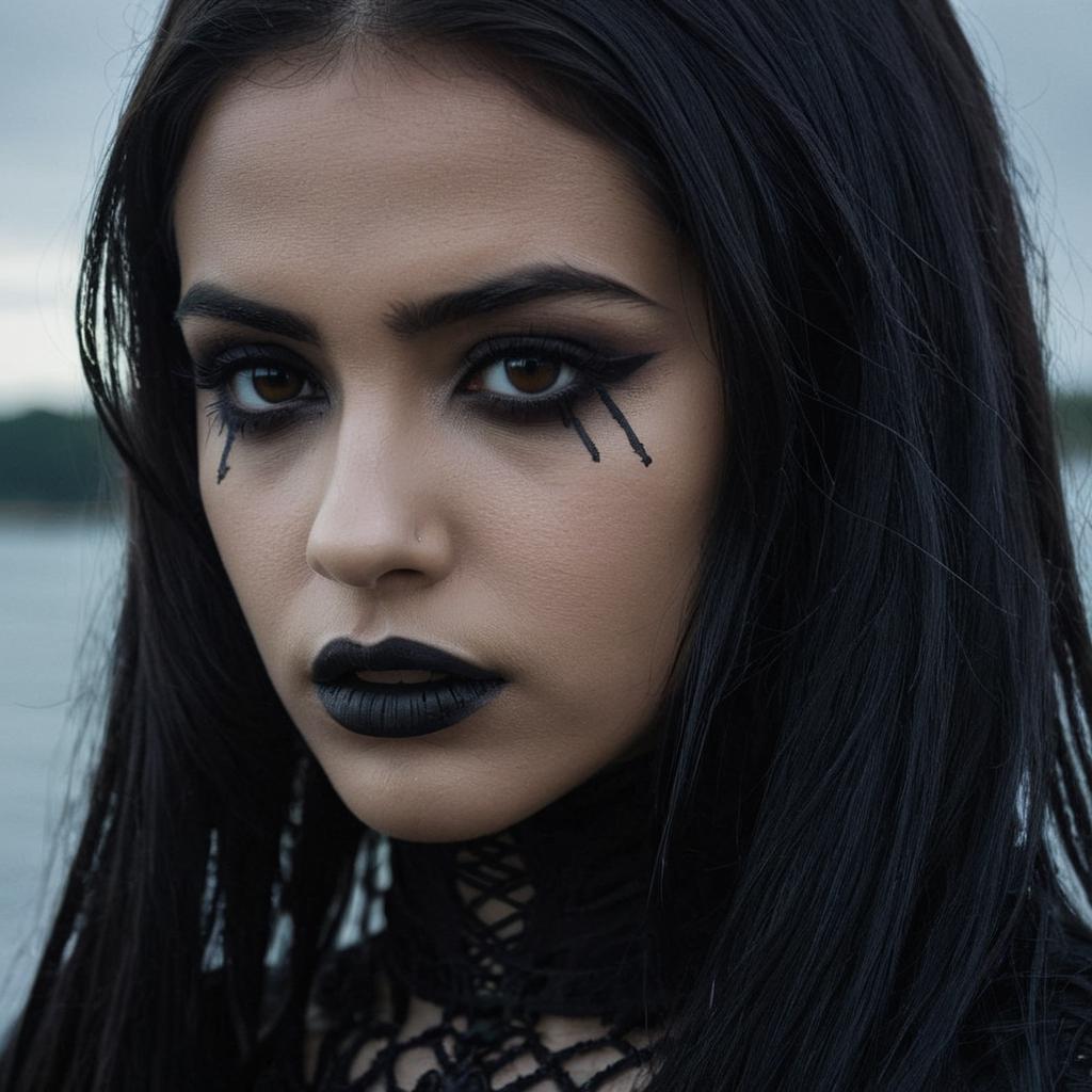 A close up of a woman with black makeup and a black choker - SeaArt AI