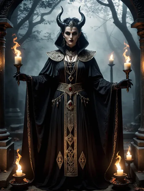 Horror-themed , photography, (full body:1.8), A gloomy, mystical ritual site with a sacrificial altar, large rocks and torches hides many secrets, but in its mist appears a dark elf in a breathtaking, elaborate short robe. Her beauty is surrounded by an eerie aura, while the mist shrouds the surroundings in darkness. Watch this scene full of mysticism and magic, which is both fascinating and unsettling at the same time, mystic, evil, dark, 
 <lora:80s_punk_clothing:4> <lora:add-detail-xl:1.8>, Ultra-HD-details, true to life, HDR image, High detail resolution, high detailed cloth, cinematic lighting, realistic, sharp focus, (very detailed), ((4K HQ)), depth of field, f/1.2, Leica, 8K HDR, High contrast, bokeh, realistic shadows, vignette, epic,, symmetric eyes, same color eyes . Eerie, unsettling, dark, spooky, suspenseful, grim, highly detailed