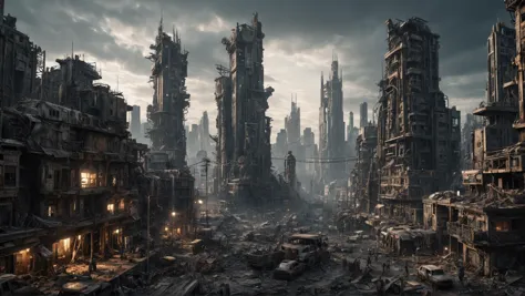 landscape scene of a (Post-Apocalyptic:1.3) city. evening, bright.
(intricate sharp details:1.5), ultra high res