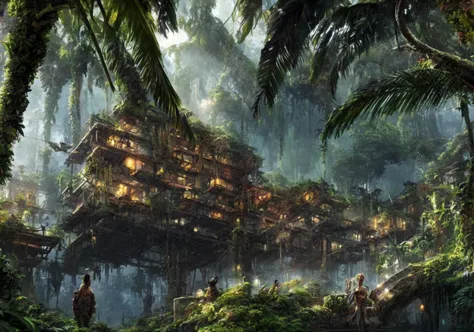 textless, landscape, junglepunk village