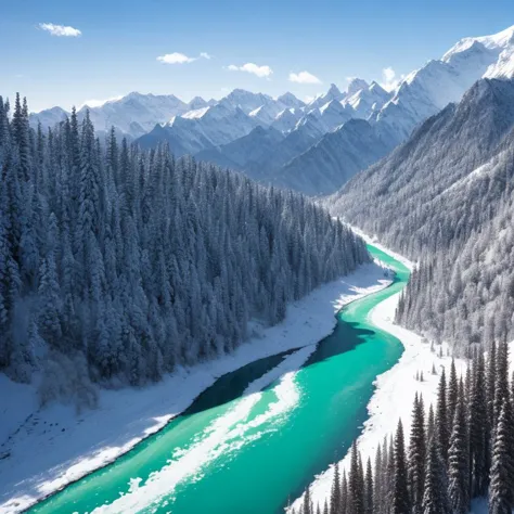 winter, towering peaks, rivers