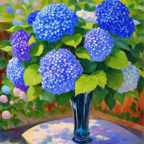 A place where time doesn't exist and everything is frozen in a single moment, fauvism oil painting, Hydrangea, lively, Manet