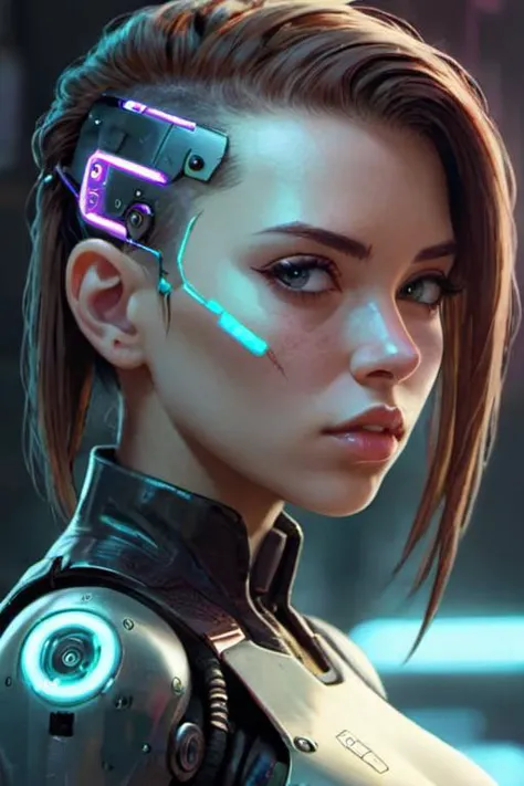 portrait of a cyberpunk cyborg girl with a beautiful face, highly detailed, cinematic lighting, digital art painting by greg rutkowski