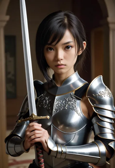 ((cinemtic shoot)) ((fantasy)) , ((rpg)),   ((focus on character)),  photo of   1 girl, petite body, 18 yo girl,  slender, small breasts , nihongami   from maormer , as knight - plate armor with floral  pattern, sharpens the sword, large sword in hand, clera face, majestatic , rage  BREAK, perfect detailed face, intricated skin,   realistic, ((photorealistic)) rim lights, dark shadows, cinematic scene , movie shoot  , dark, , defined muscles, extremely detailed, glass reflection, dark shadows, hard light hard shadows, ,vellus,subcutaneous veins,, shallow depth of field, vignette, highly detailed, high budget Hollywood film, cinemascope, moody, epic, gorgeous, detailed background ,  ((darkfull )) , detailed  realistic toes