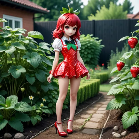 there is a doll that is standing in the middle of a garden