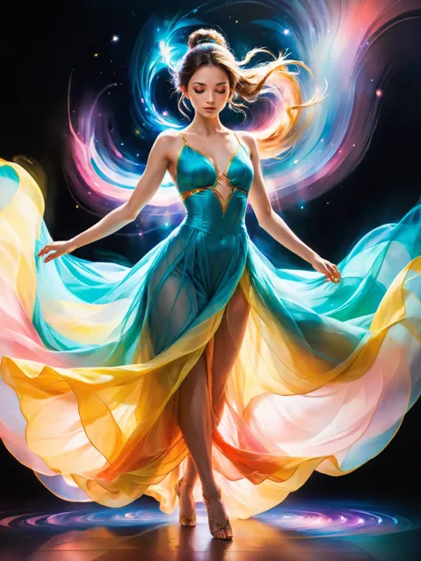 a woman in a blue dress is dancing in the air