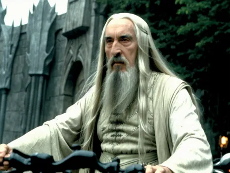 saruman, (riding a motorcycle:1.3), sharp, amazing, bokeh, canon dslr, movie still <lyco:saruman_v1.0:1>