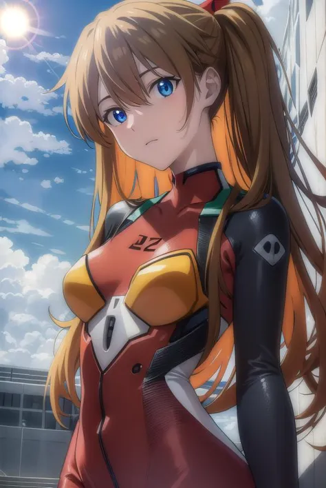 asukalangley, <lora:asuka langley soryu rebuild-lora-nochekaiser:1>, 
asuka langley soryu, (souryuu asuka langley:1.2), long hair, bangs, blue eyes, brown hair, hair ornament,
BREAK bodysuit, pilot suit, plugsuit, (red bodysuit:1.5), interface headset,
BREAK outdoors, city, sky, clouds, sun,
BREAK looking at viewer, (cowboy shot:1.5),
BREAK <lyco:GoodHands-beta2:1>, (masterpiece:1.2), best quality, high resolution, unity 8k wallpaper, (illustration:0.8), (beautiful detailed eyes:1.6), extremely detailed face, perfect lighting, extremely detailed CG, (perfect hands, perfect anatomy),