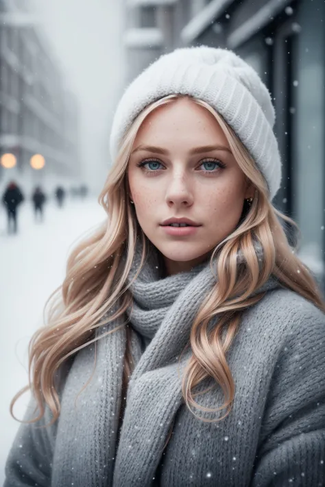 Professional selfie of a beautiful 33-year-old woman in winter