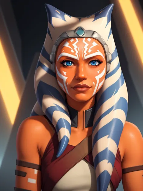 <lora:ahsoka_tano:0.8> ahsoka_tano, orange skin, facial mark, tattoo