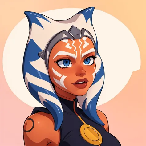 a cartoon of a woman with blue hair and a star wars mask