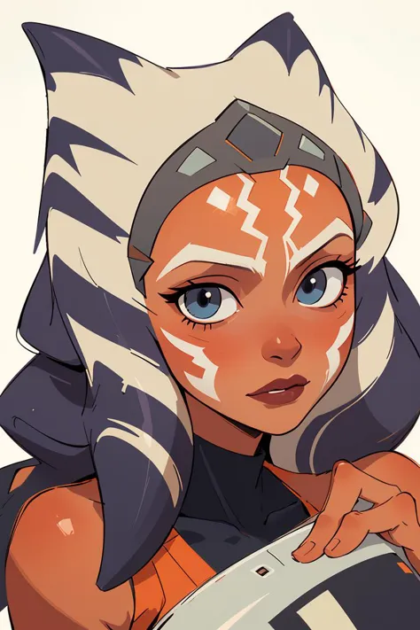 (masterpiece, best quality), 1girl, beautiful face,   <lora:ahsoka_tano:1> ahsoka_tano, orange skin, facial mark, tattoo