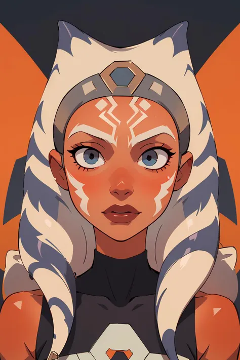 (masterpiece, best quality), 1girl, beautiful face,   <lora:ahsoka_tano:1> ahsoka_tano, orange skin, facial mark, tattoo