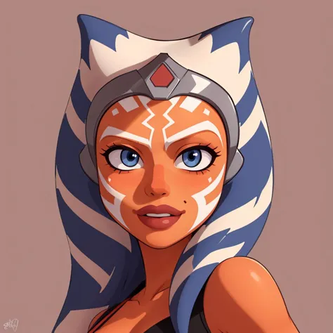 Illustration in a circle, masterpiece, ultra-detailed, aroused face, perfect face, , medium breast,,ahsoka_tano, facial mark, tattoo,  (detailed background, dynamic pose)  <lora:ahsoka_tano-10:1>