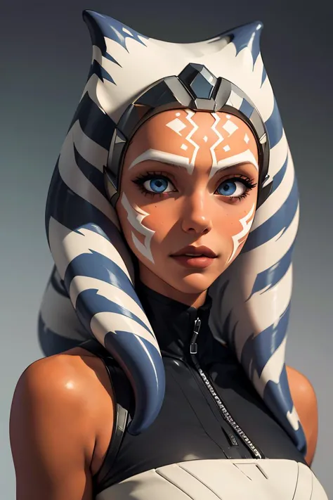 (masterpiece, best quality), 1girl, beautiful face,   ahsoka_tano, orange skin, facial mark, tattoo