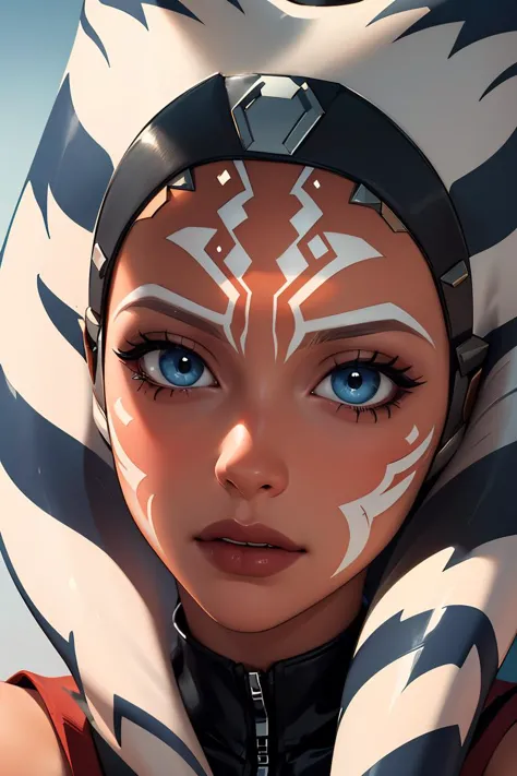 (masterpiece, best quality), 1girl, beautiful face,   <lora:ahsoka_tano:1> ahsoka_tano, orange skin, facial mark, tattoo