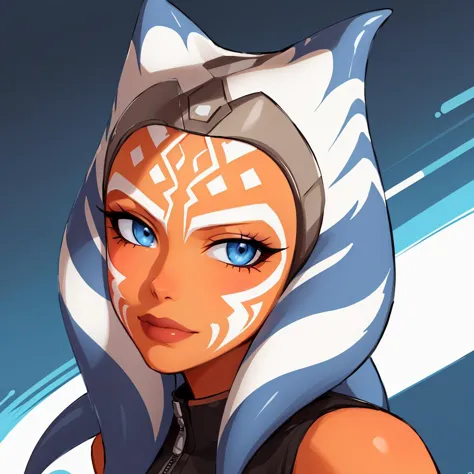 Illustration in a circle, masterpiece, ultra-detailed, aroused face, perfect face, , medium breast,,ahsoka_tano, facial mark, tattoo,  (detailed background, dynamic pose)  <lora:ahsoka_tano-10:1>