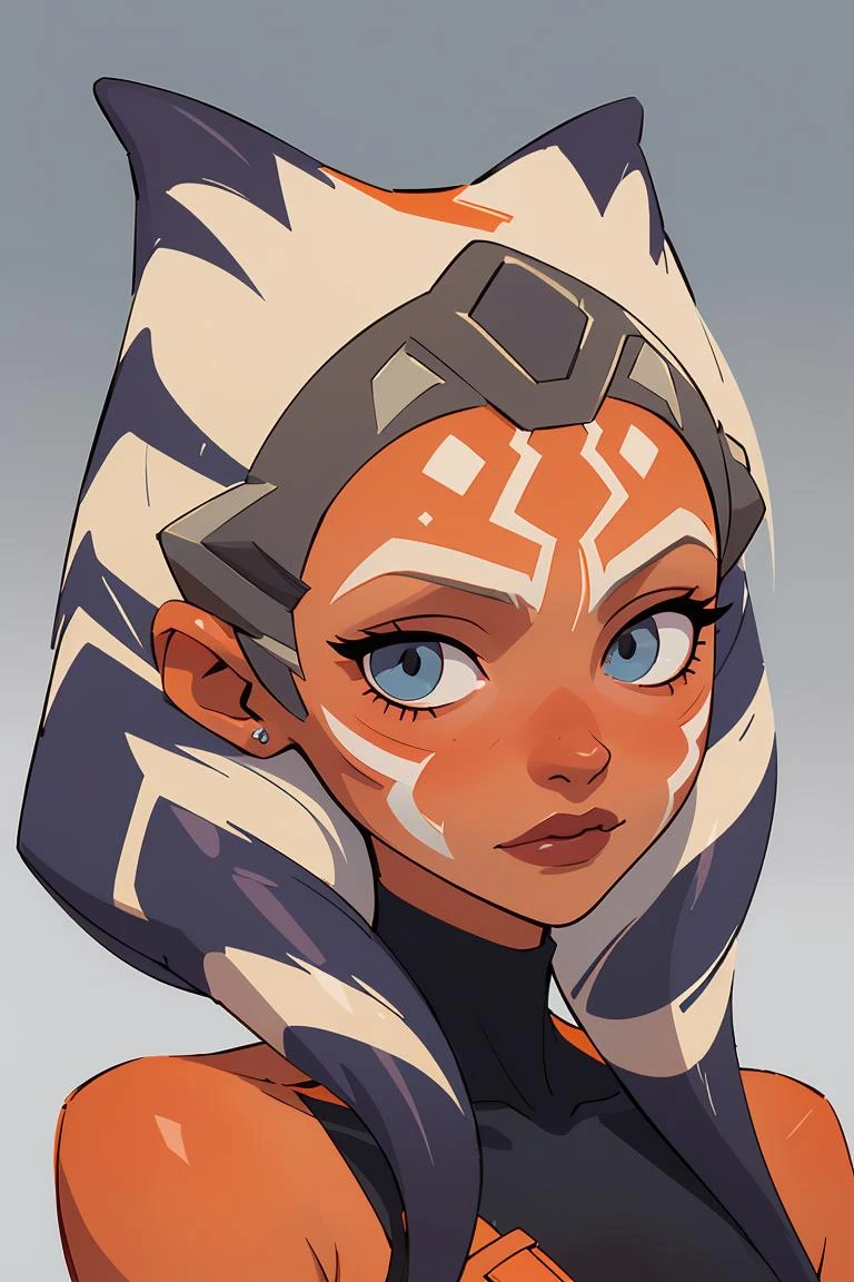 (Obra de arte, melhor qualidade), 1 garota, rosto bonito,   Ahsoka_tano, casca de laranja, marca facial, tatuagem