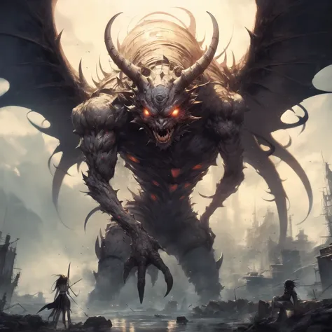 a picture taken from a video game shows a giant demon with huge horns