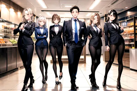 1boy at center, multiple girls, halem, 5girls, looking at viewer, business suit, masterpiece, high quality <lora:MultipleGirlsGroup:1> <lora:outline:0.2>