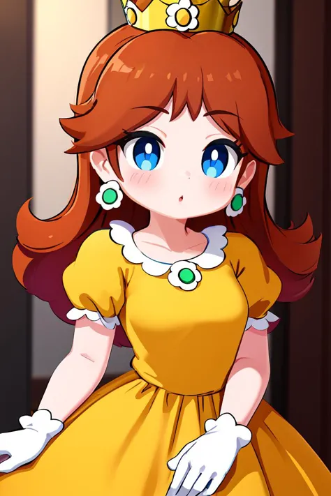 (masterpiece, best quality), 1girl,   <lora:princessdaisy-lora-nochekaiser:1> princess daisy, blue eyes, long hair, orange hair, crown, daisy, dress, flower, gem, gloves, orange dress, puffy short sleeves, puffy sleeves, short sleeves, white gloves,