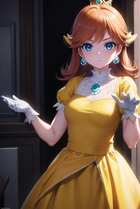 princessdaisy, <lora:princessdaisy-lora-nochekaiser:1>,
princess daisy, blue eyes, long hair, orange hair,
BREAK crown, daisy, dress, flower, gem, gloves, orange dress, puffy short sleeves, puffy sleeves, short sleeves, white gloves,
BREAK indoors,
BREAK looking at viewer, (cowboy shot:1.5),
BREAK <lyco:GoodHands-beta2:1>, (masterpiece:1.2), best quality, high resolution, unity 8k wallpaper, (illustration:0.8), (beautiful detailed eyes:1.6), extremely detailed face, perfect lighting, extremely detailed CG, (perfect hands, perfect anatomy),