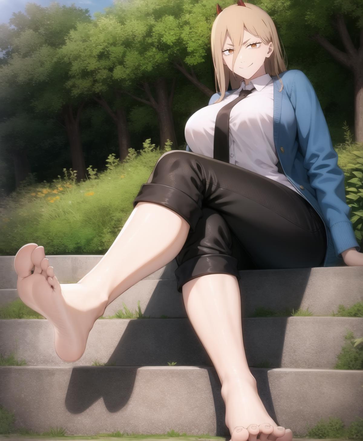 Anime girl sitting on steps with bare feet and bare feet - SeaArt AI