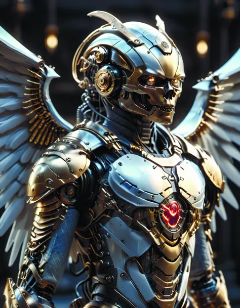 steampunk cybernetic biomechanical robotic angel of death,symmetrical,front facing,3d model,very coherent symmetrical,unreal eng...
