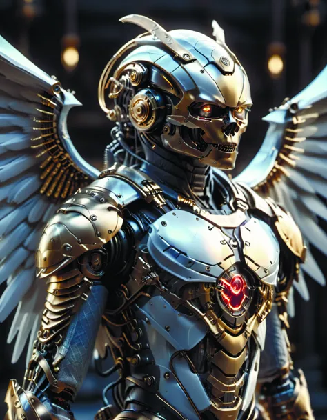 steampunk cybernetic biomechanical robotic angel of death,متماثل,مواجهة أمامية,3D MODEL,very coherent متماثل,unreal engine realistic,8 ك,التفاصيل الدقيقة,الذهب والصلب معقدة,رائع,مفصلة للغاية,رقمي,سلس,التركيز الشديد,توماس ألين كوبيرا,wlop ily,scifi LuxTechAI cyborg style Ryoji Ikeda Style DonMPl4sm4T3chXL teslapunkai c1bo 